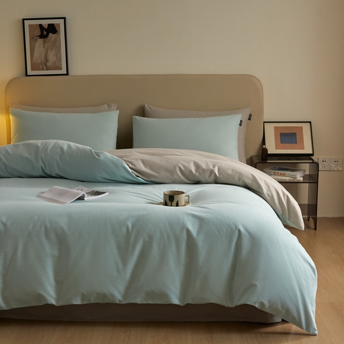 91家纺网 家纺一手货源 找家纺 涵宸家纺 2024新款全棉磨毛四件套纯厚系列（轻）-单被套 纯厚（爱琴海+漫灰）