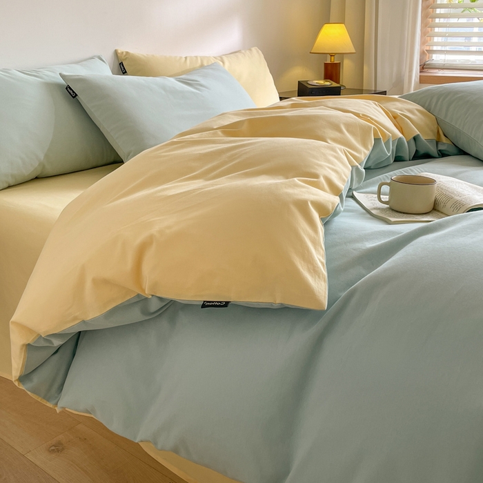 91家纺网 家纺一手货源 找家纺 涵宸家纺 2024新款全棉磨毛四件套纯厚系列（简）-四件套 纯厚（爱琴海+黄）