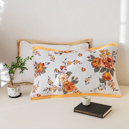 91家纺网 家纺一手货源 找家纺 彩虹毛巾 2024新款中国风全棉六层纱枕巾隔脏绑带枕巾国潮纯棉6层纱布枕巾加厚情侣枕套 夏之语【绑带款】