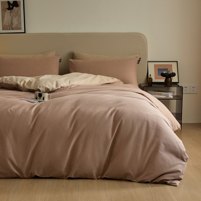 91家纺网 家纺一手货源 找家纺 涵宸家纺 2024新款全棉磨毛四件套纯厚系列（轻）-四件套 纯厚（复古棕+茶色