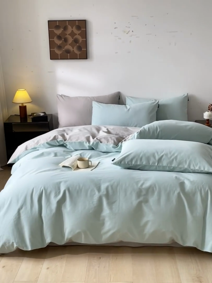 91家纺网 家纺一手货源 找家纺 涵宸家纺 2024新款全棉磨毛四件套纯厚系列（简）-四件套 纯厚（爱琴海+漫灰）