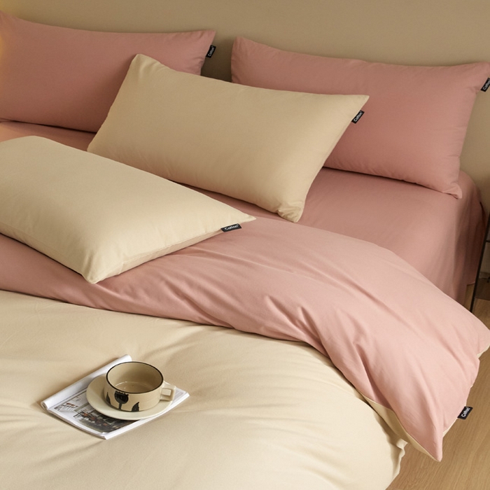 91家纺网 家纺一手货源 找家纺 涵宸家纺 2024新款全棉磨毛四件套纯厚系列（轻）-单被套 纯厚（奶茶色+豆沙）