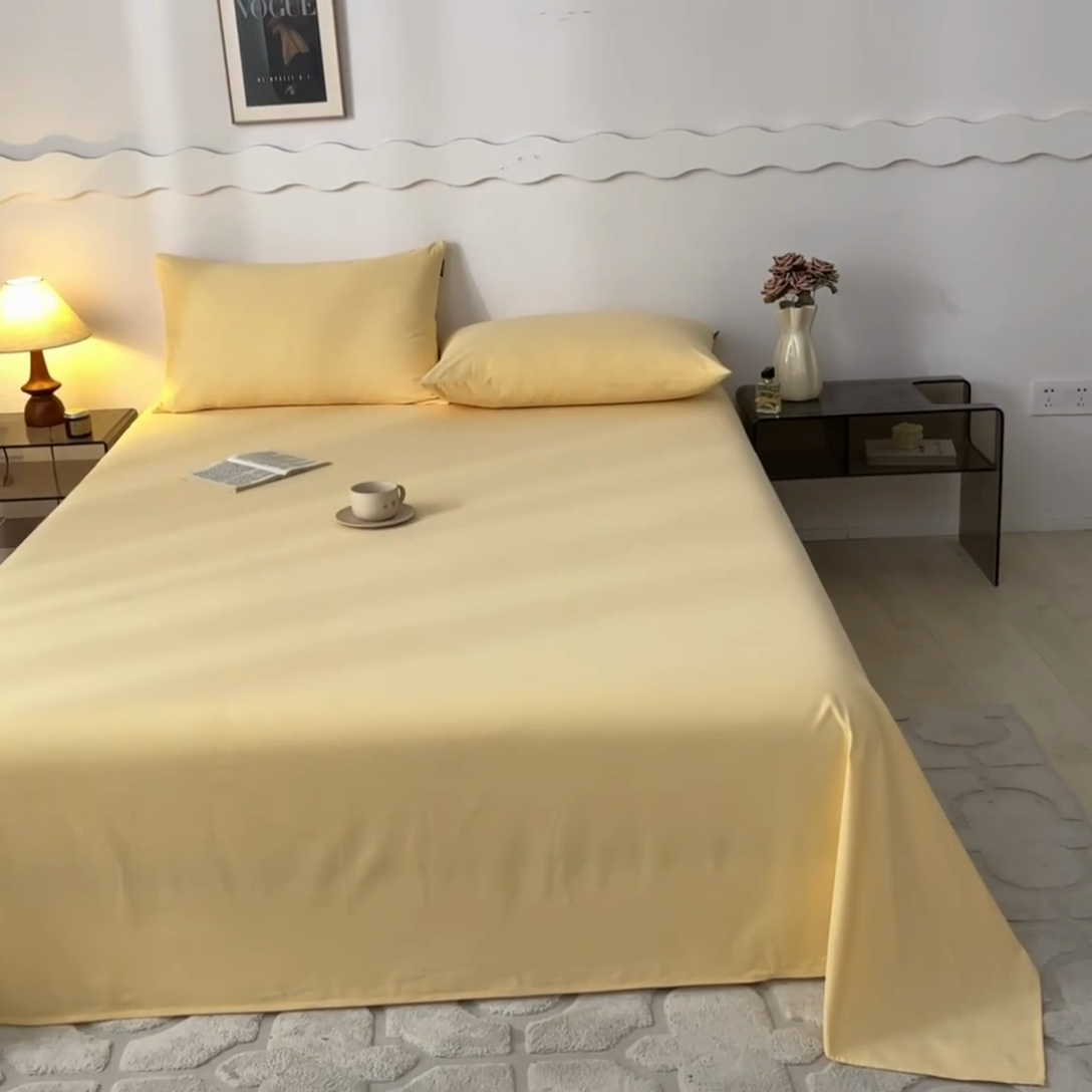 91家纺网 家纺一手货源 找家纺 涵宸家纺 2024新款全棉磨毛四件套纯厚系列-单床单 a嫩黄