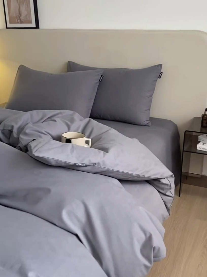 91家纺网 家纺一手货源 找家纺 涵宸家纺 2024新款全棉磨毛四件套纯厚系列（轻）-四件套 纯厚-高级灰