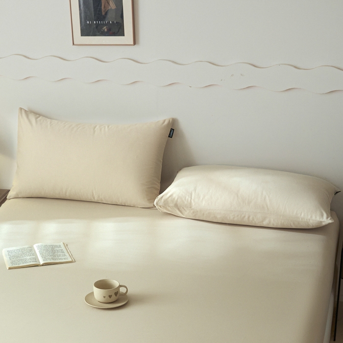 91家纺网 家纺一手货源 找家纺 涵宸家纺 2024新款全棉磨毛四件套纯厚系列-单枕套 a奶茶色