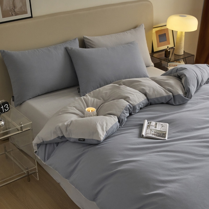 91家纺网 家纺一手货源 找家纺 涵宸家纺 2024新款全棉磨毛四件套纯厚系列（轻）-四件套 纯厚（星耀兰+兰灰）