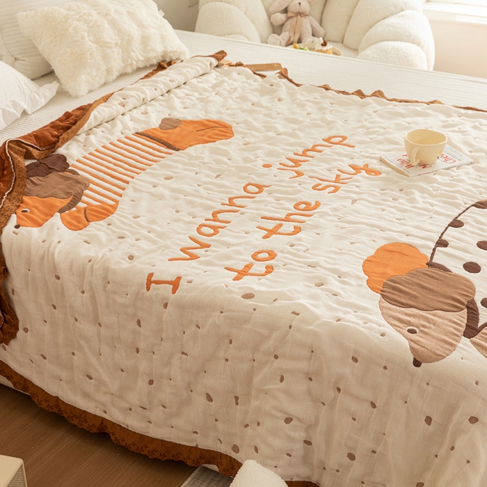 91家纺网 家纺一手货源 找家纺 乐家毛巾被 2024新款十层纱布泡芙被 斑点狗