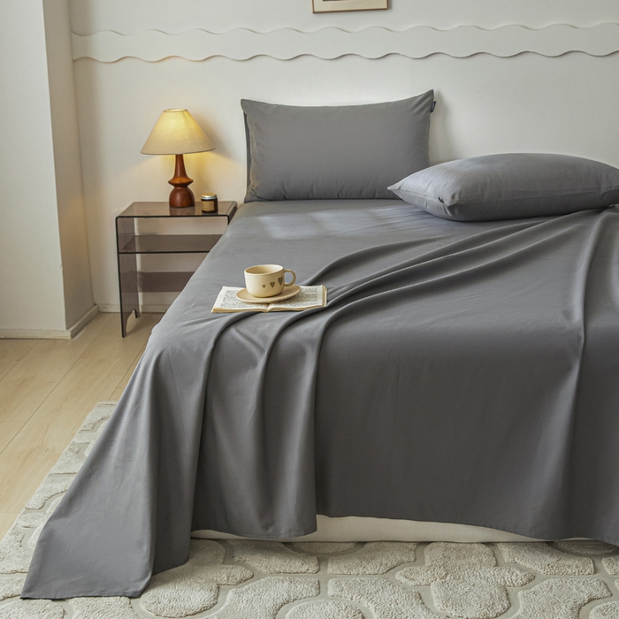 91家纺网 家纺一手货源 找家纺 涵宸家纺 2024新款全棉磨毛四件套纯厚系列-单床单 a高级灰