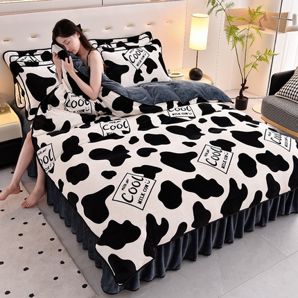 91家纺网 家纺一手货源 找家纺 (总）曼尼2025新品高克重直播印花牛奶绒四件套床裙款法莱绒金貂珊瑚绒