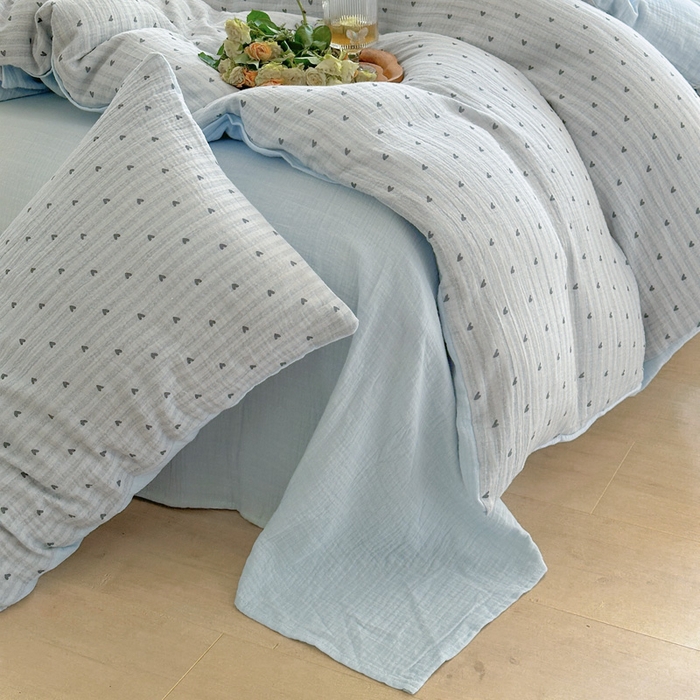 91家纺网 家纺一手货源 找家纺 木楌  2025新款全棉A类皱皱纱印花四件套 可心兰