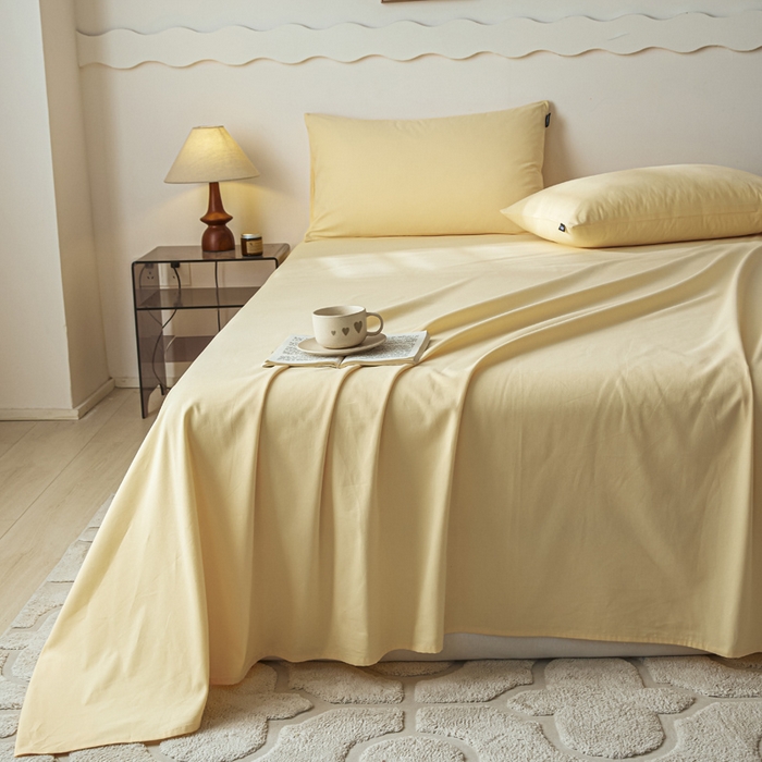 91家纺网 家纺一手货源 找家纺 涵宸家纺 2024新款全棉磨毛四件套纯厚系列-单床单 a嫩黄