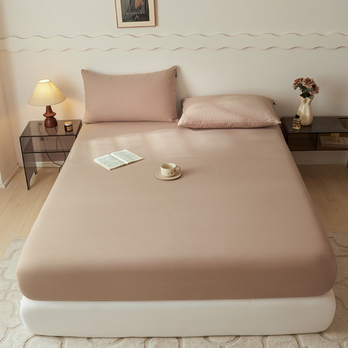 91家纺网 家纺一手货源 找家纺 涵宸家纺 2024新款全棉磨毛四件套纯厚系列-单床笠 a复古棕