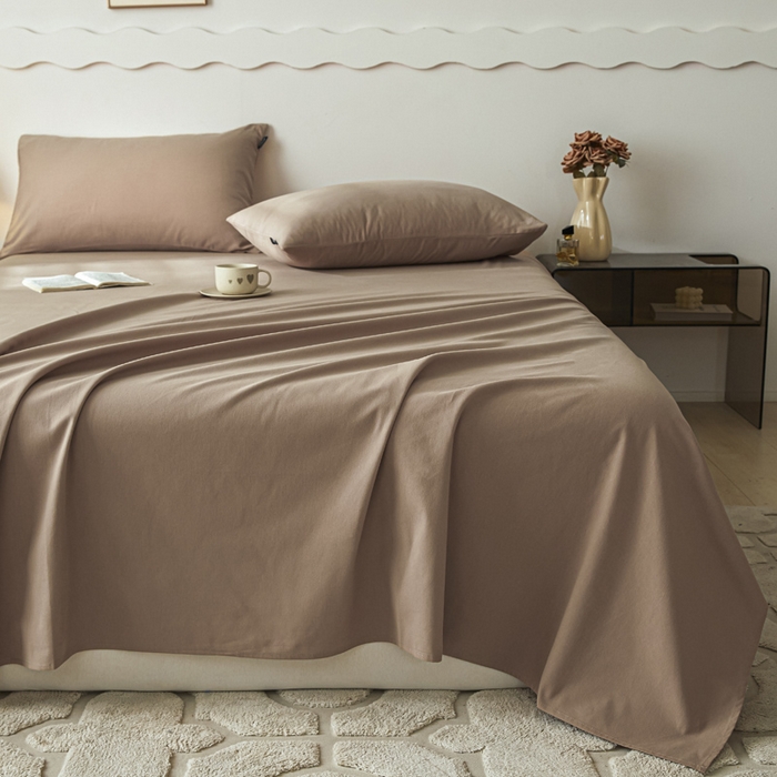 91家纺网 家纺一手货源 找家纺 涵宸家纺 2024新款全棉磨毛四件套纯厚系列-单床单 a复古棕