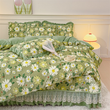 铠畅 2025新款加厚牛奶绒床盖四件套 秋菊