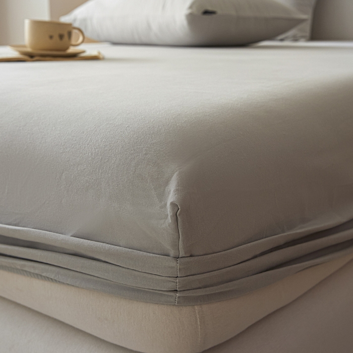 91家纺网 家纺一手货源 找家纺 涵宸家纺 2024新款全棉磨毛四件套纯厚系列-单床笠 a弥漫灰