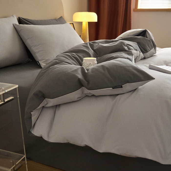 91家纺网 家纺一手货源 找家纺 涵宸家纺 2024新款全棉磨毛四件套纯厚系列（轻）-单被套 纯厚（兰灰+灰）
