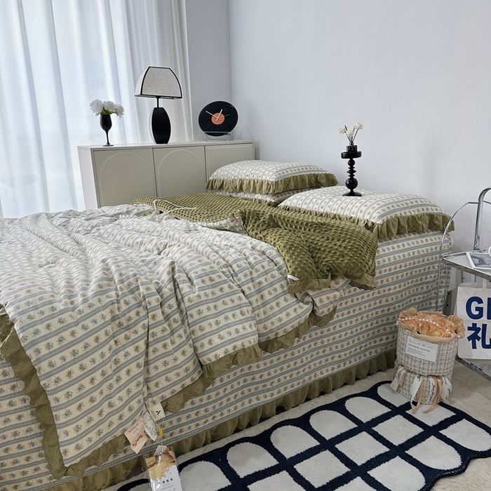 91家纺网 家纺一手货源 找家纺 佰织鑫家居 2024新款秋冬全棉法式床盖款豆豆被四件套 可可庄园