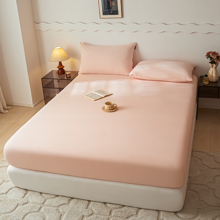 91家纺网 家纺一手货源 找家纺 涵宸家纺 2024新款全棉磨毛四件套纯厚系列-单床笠 a樱花粉