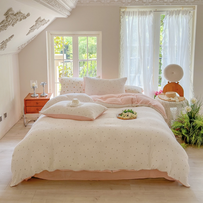 91家纺网 家纺一手货源 找家纺 木楌  2025新款全棉A类皱皱纱印花四件套 星月