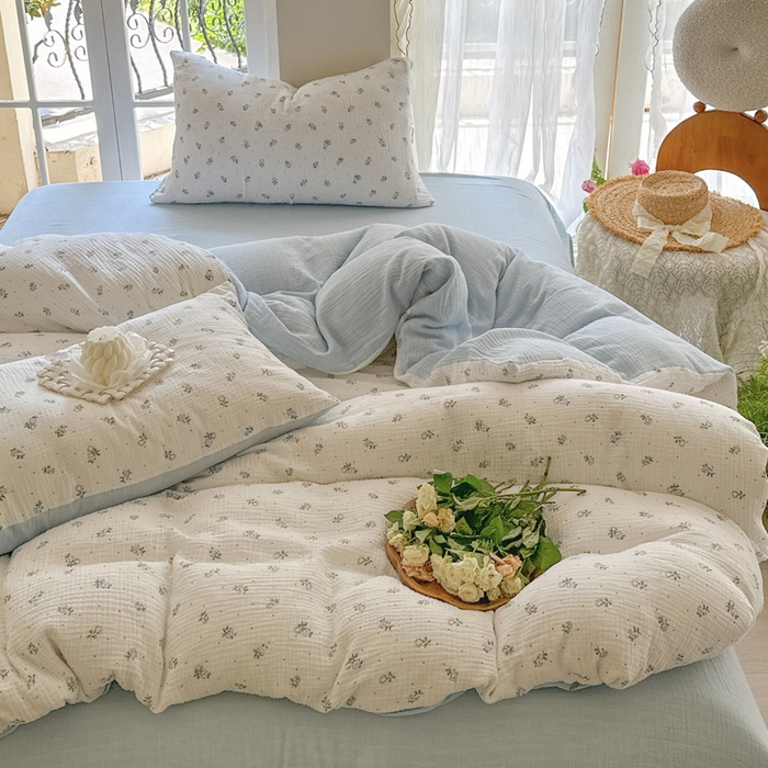 91家纺网 家纺一手货源 找家纺 木楌  2025新款全棉A类皱皱纱印花四件套兰菲