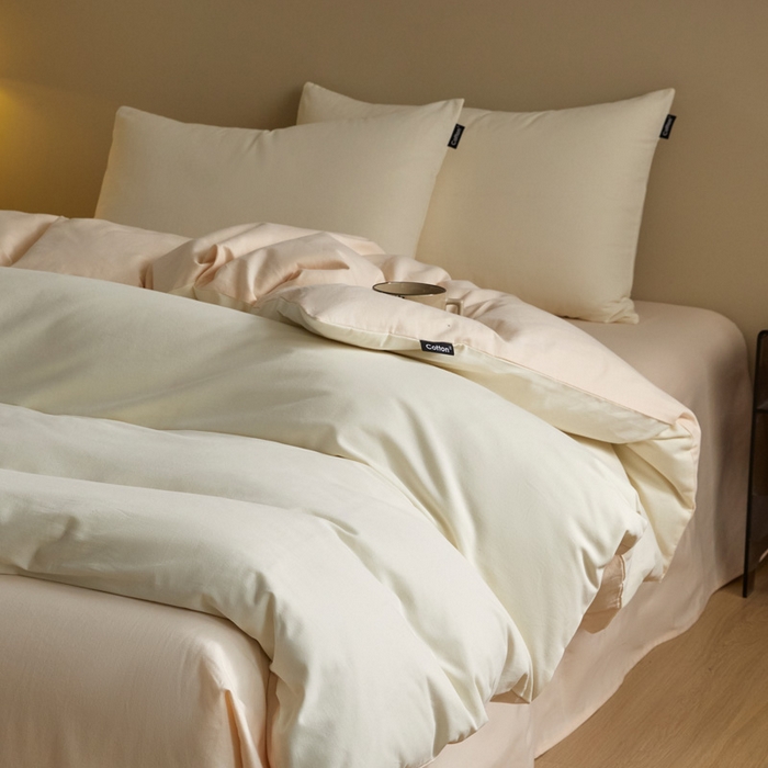 91家纺网 家纺一手货源 找家纺 涵宸家纺 2024新款全棉磨毛四件套纯厚系列（轻）-四件套 纯厚（奶白+白桃）