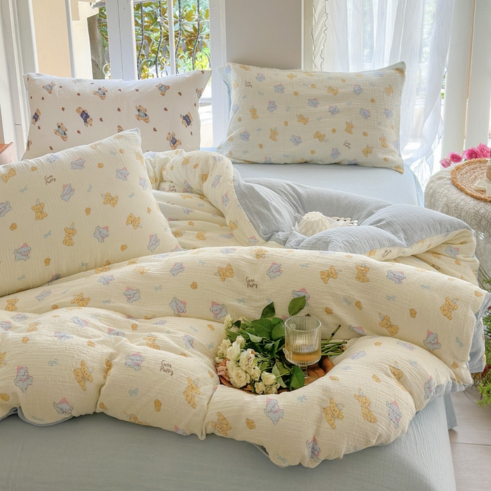 91家纺网 家纺一手货源 找家纺 木楌  2025新款全棉A类皱皱纱印花四件套 海皮狗