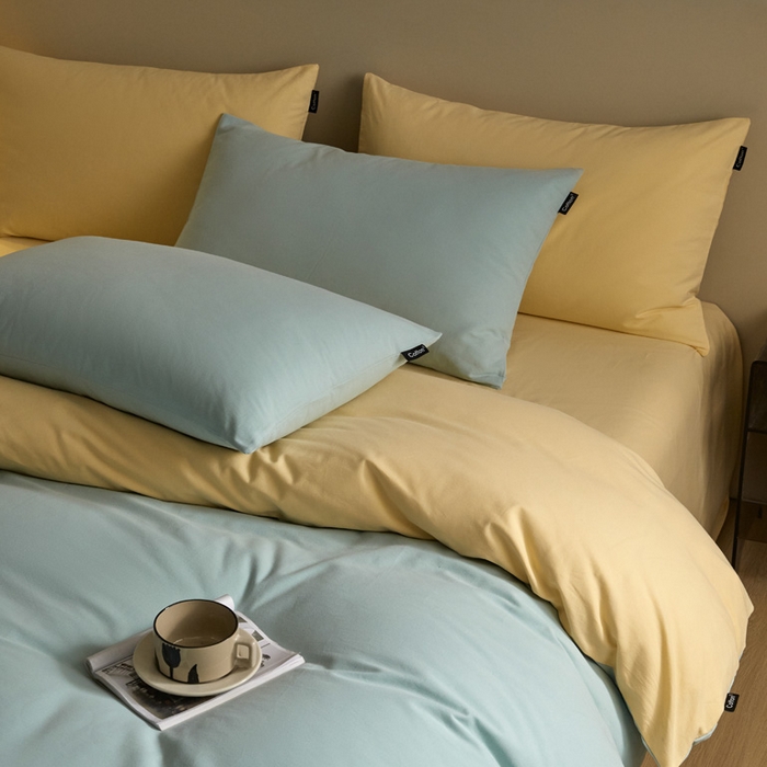 91家纺网 家纺一手货源 找家纺 涵宸家纺 2024新款全棉磨毛四件套纯厚系列（轻）-单被套 纯厚（爱琴海+黄）
