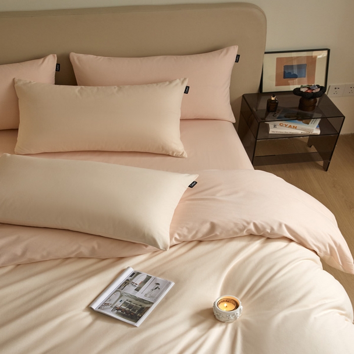 91家纺网 家纺一手货源 找家纺 涵宸家纺 2024新款全棉磨毛四件套纯厚系列（轻）-四件套 纯厚（白桃+粉）