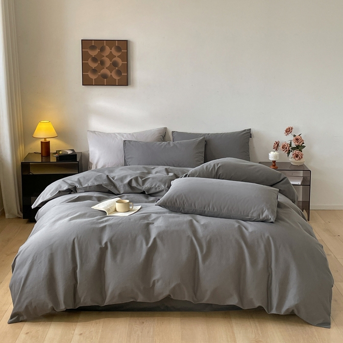 91家纺网 家纺一手货源 找家纺 涵宸家纺 2024新款全棉磨毛四件套纯厚系列（简）-四件套 纯厚-高级灰