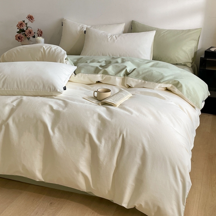 91家纺网 家纺一手货源 找家纺 涵宸家纺 2024新款全棉磨毛四件套纯厚系列（简）-四件套 纯厚（奶白+绿）