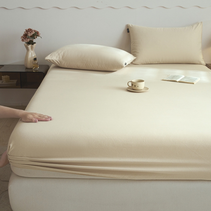 91家纺网 家纺一手货源 找家纺 涵宸家纺 2024新款全棉磨毛四件套纯厚系列-单床笠 a奶茶色