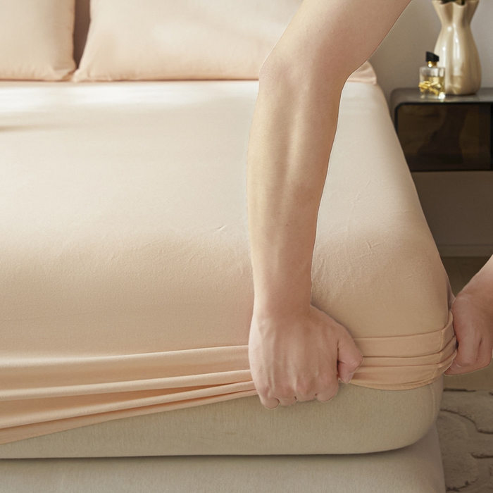 91家纺网 家纺一手货源 找家纺 涵宸家纺 2024新款全棉磨毛四件套纯厚系列-单床笠 a白桃