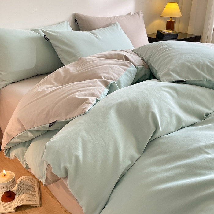 91家纺网 家纺一手货源 找家纺 涵宸家纺 2024新款全棉磨毛四件套纯厚系列（简）-四件套 纯厚（爱琴海+漫灰）