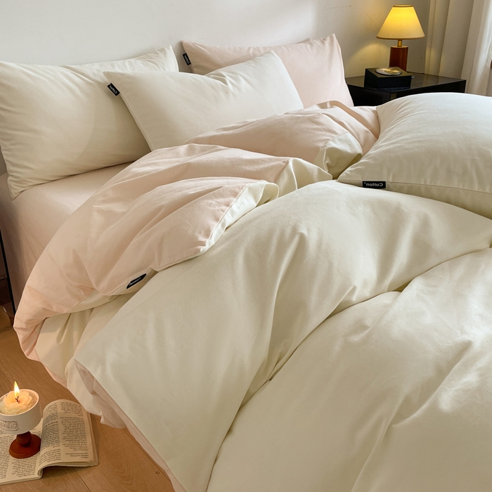 91家纺网 家纺一手货源 找家纺 涵宸家纺 2024新款全棉磨毛四件套纯厚系列（简）-四件套 纯厚（奶白+白桃）