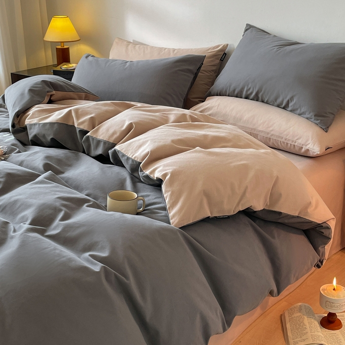 91家纺网 家纺一手货源 找家纺 涵宸家纺 2024新款全棉磨毛四件套纯厚系列（简）-四件套 纯厚（高级灰+棕）
