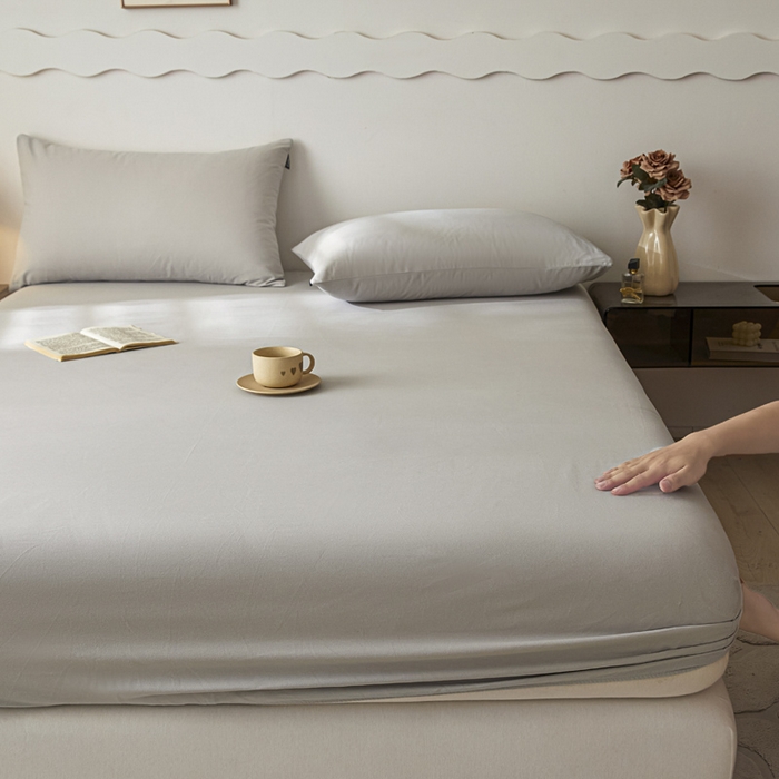 91家纺网 家纺一手货源 找家纺 涵宸家纺 2024新款全棉磨毛四件套纯厚系列-单床笠 a弥漫灰