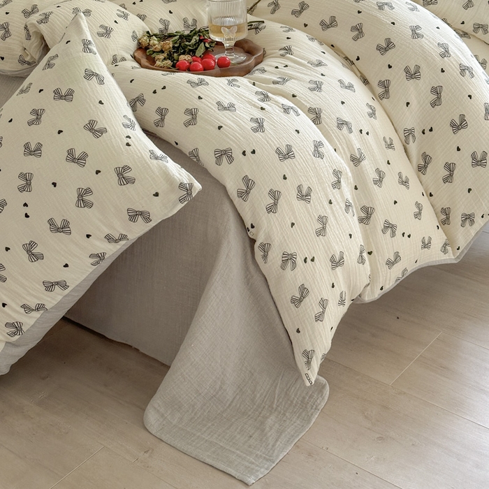 91家纺网 家纺一手货源 找家纺 木楌  2025新款全棉A类皱皱纱印花四件套 涵雅