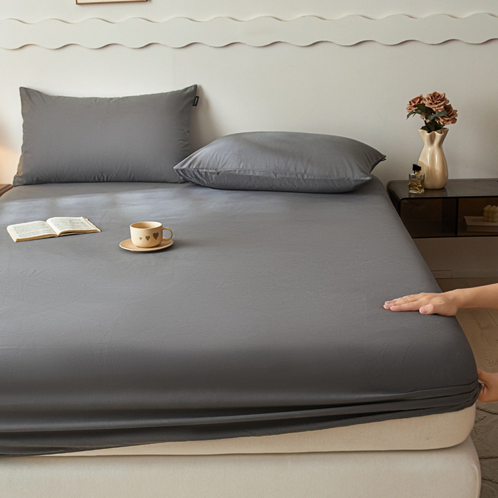 91家纺网 家纺一手货源 找家纺 涵宸家纺 2024新款全棉磨毛四件套纯厚系列-单床笠 a高级灰