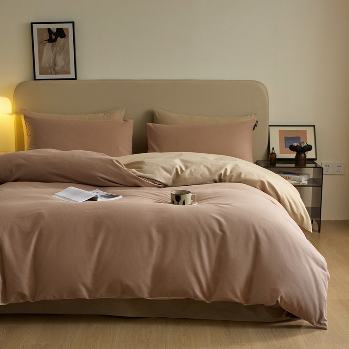 91家纺网 家纺一手货源 找家纺 涵宸家纺 2024新款全棉磨毛四件套纯厚系列（轻）-四件套 纯厚（复古棕+茶色