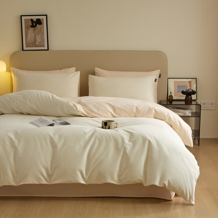 91家纺网 家纺一手货源 找家纺 涵宸家纺 2024新款全棉磨毛四件套纯厚系列（轻）-单被套 纯厚（奶白+白桃）