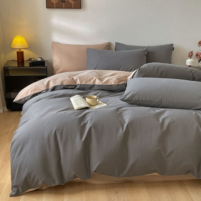 91家纺网 家纺一手货源 找家纺 涵宸家纺 2024新款全棉磨毛四件套纯厚系列（简）-四件套 纯厚（高级灰+棕）
