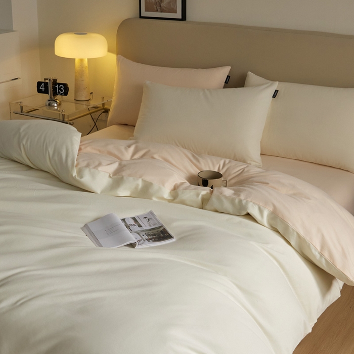 91家纺网 家纺一手货源 找家纺 涵宸家纺 2024新款全棉磨毛四件套纯厚系列（轻）-单被套 纯厚（奶白+白桃）