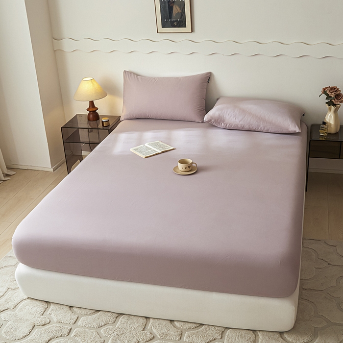 91家纺网 家纺一手货源 找家纺 涵宸家纺 2024新款全棉磨毛四件套纯厚系列-单床笠 a星空紫