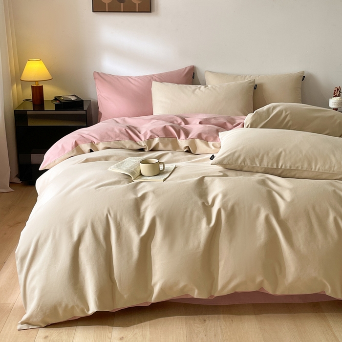 91家纺网 家纺一手货源 找家纺 涵宸家纺 2024新款全棉磨毛四件套纯厚系列（简）-四件套 纯厚（奶茶色+豆沙）