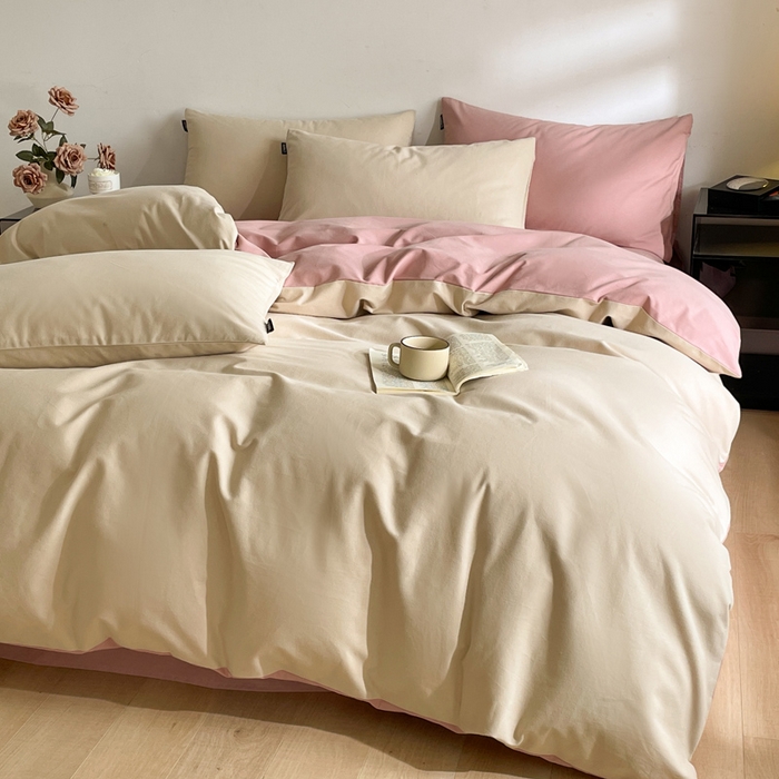 91家纺网 家纺一手货源 找家纺 涵宸家纺 2024新款全棉磨毛四件套纯厚系列（简）-四件套 纯厚（奶茶色+豆沙）