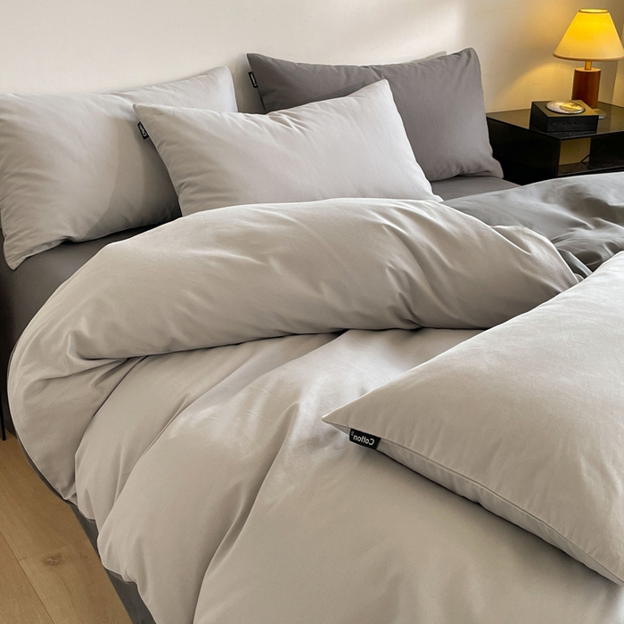 91家纺网 家纺一手货源 找家纺 涵宸家纺 2024新款全棉磨毛四件套纯厚系列（简）-四件套 纯厚（兰灰+灰）