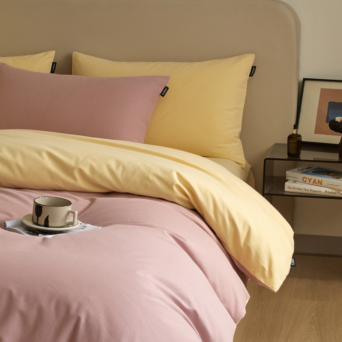 91家纺网 家纺一手货源 找家纺 涵宸家纺 2024新款全棉磨毛四件套纯厚系列（轻）-四件套 纯厚（豆沙+黄）