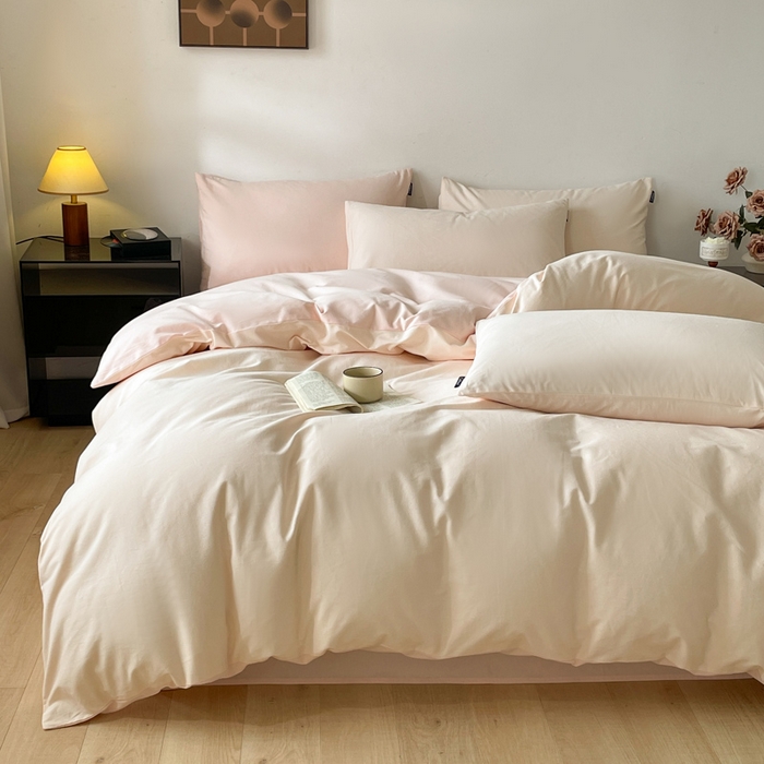 91家纺网 家纺一手货源 找家纺 涵宸家纺 2024新款全棉磨毛四件套纯厚系列（简）-四件套 纯厚（白桃+粉）