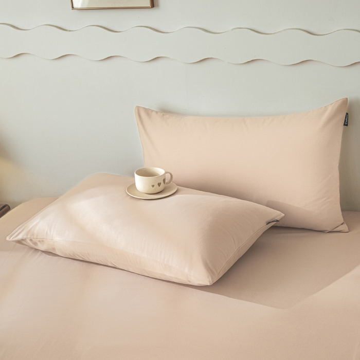 91家纺网 家纺一手货源 找家纺 涵宸家纺 2024新款全棉磨毛四件套纯厚系列-单枕套 a白桃