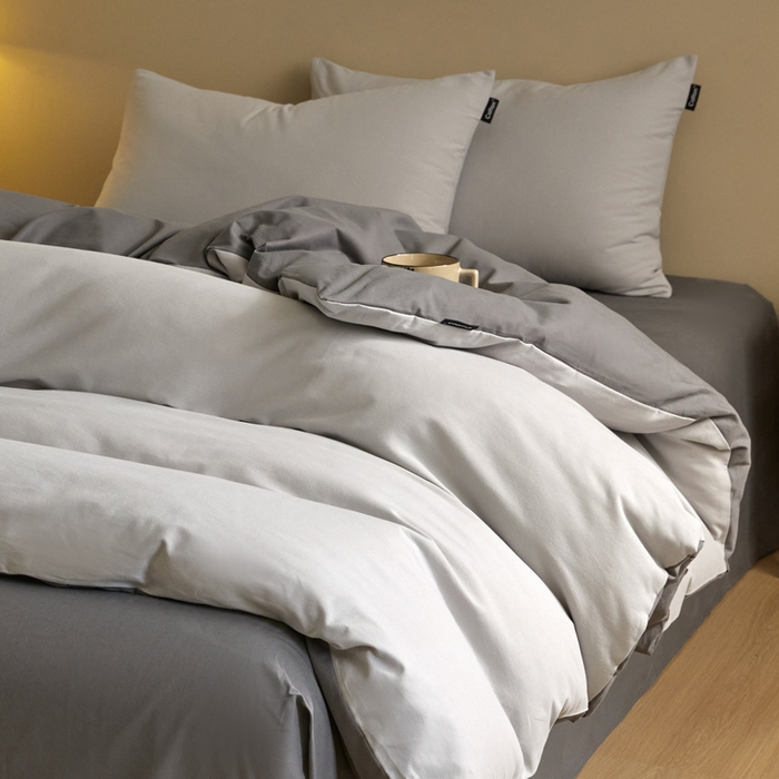 91家纺网 家纺一手货源 找家纺 涵宸家纺 2024新款全棉磨毛四件套纯厚系列（轻）-单被套 纯厚（兰灰+灰）